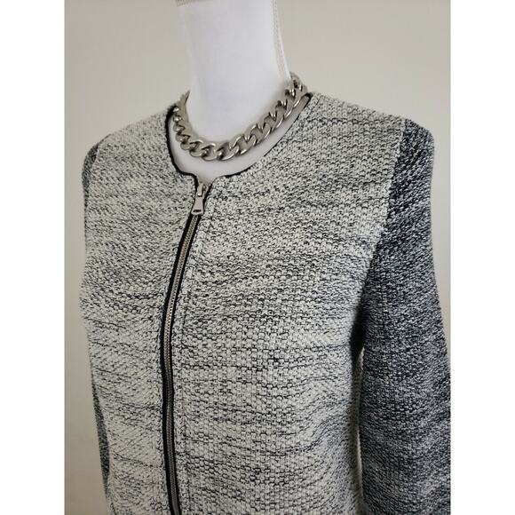 Talbots ~Woman M~ White/Black, Silver Strips Cardigan Sweater Knit Zip-Up Jacket - Picture 11 of 12